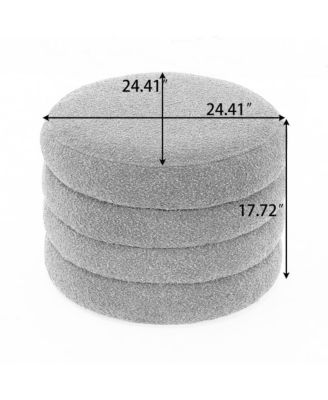 Round Velvet Storage Ottoman, 24" Upholstered Footstool, Makeup Stool, Bedroom Bench, Living Room Accent Seat