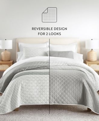 Summer Stripes Reversible 3-Pc. Lightweight Quilt Set, Full/Queen