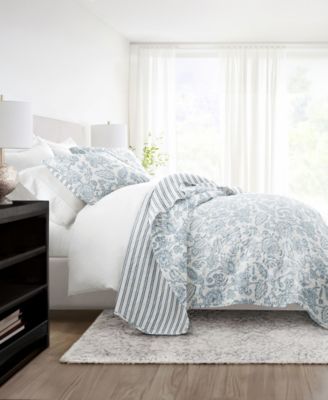 Jacobean and Stripe Reversible 2-Pc. Lightweight Quilt Set, Twin/Twin XL