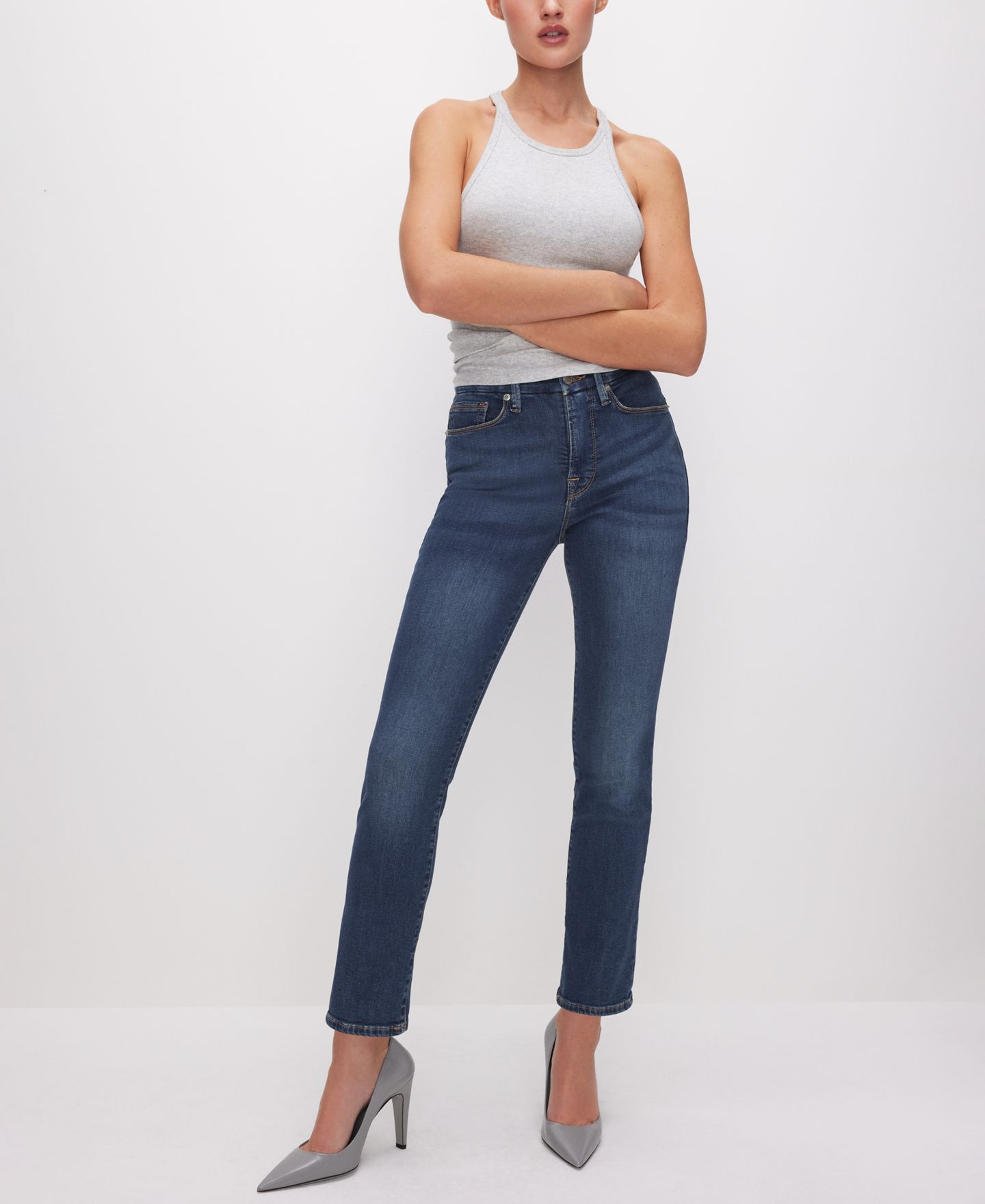 Женские джинсы Good American Good Legs Straight Jeans, Regular & Plus Size, цвет: Синий — фото 2