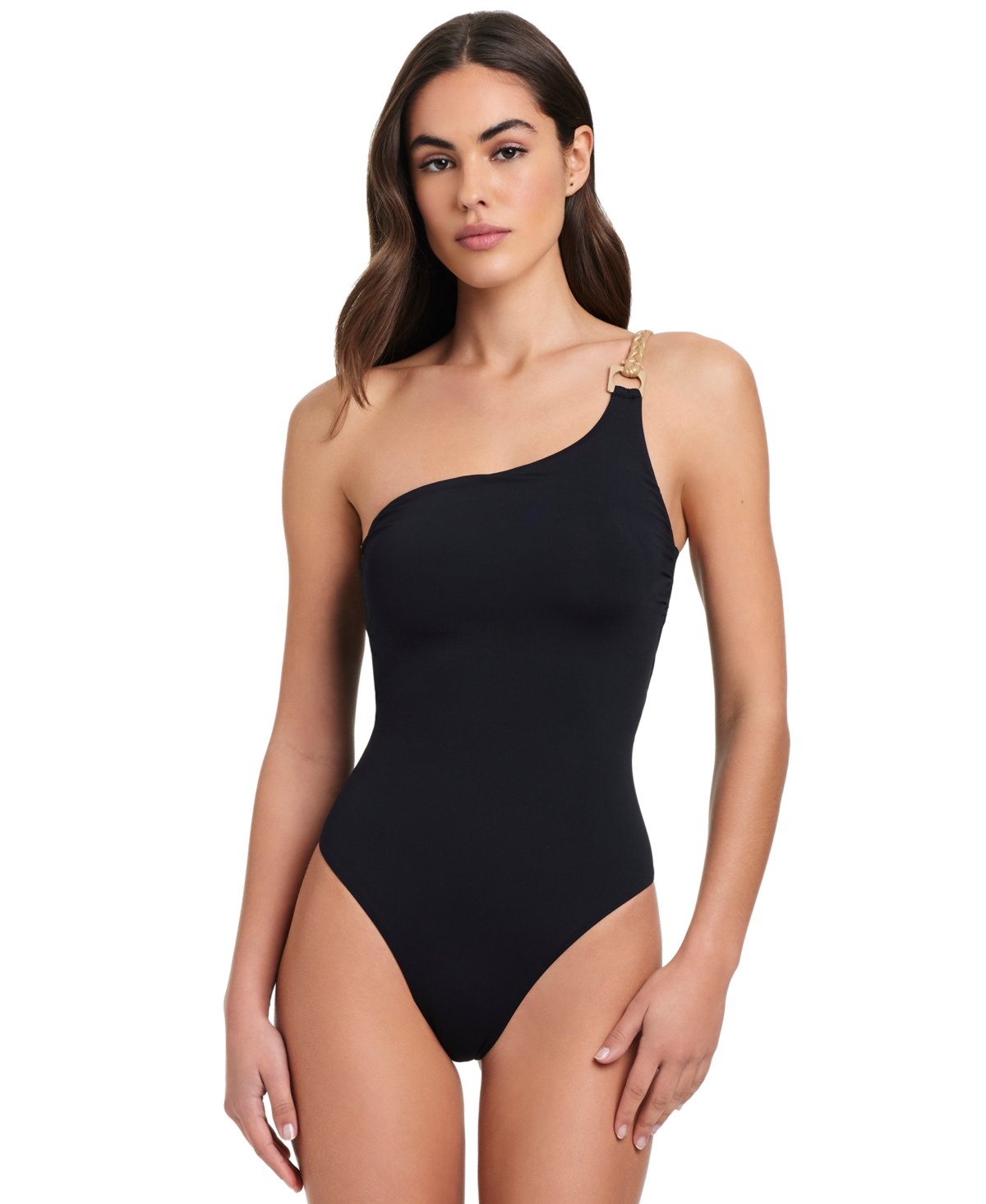 Women's One-Shoulder One Piece Swimsuit - Black