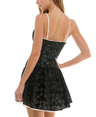 Juniors' Lace Sweetheart-Neck Fit & Flare Mini Dress