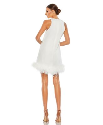 Women's Feathered Hem High Neck Sleeveless A Line Dress