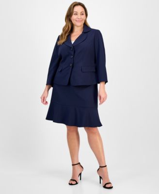 Plus Size Tulip Collar Jacket & Tiered 2 Piece Skirt Suit