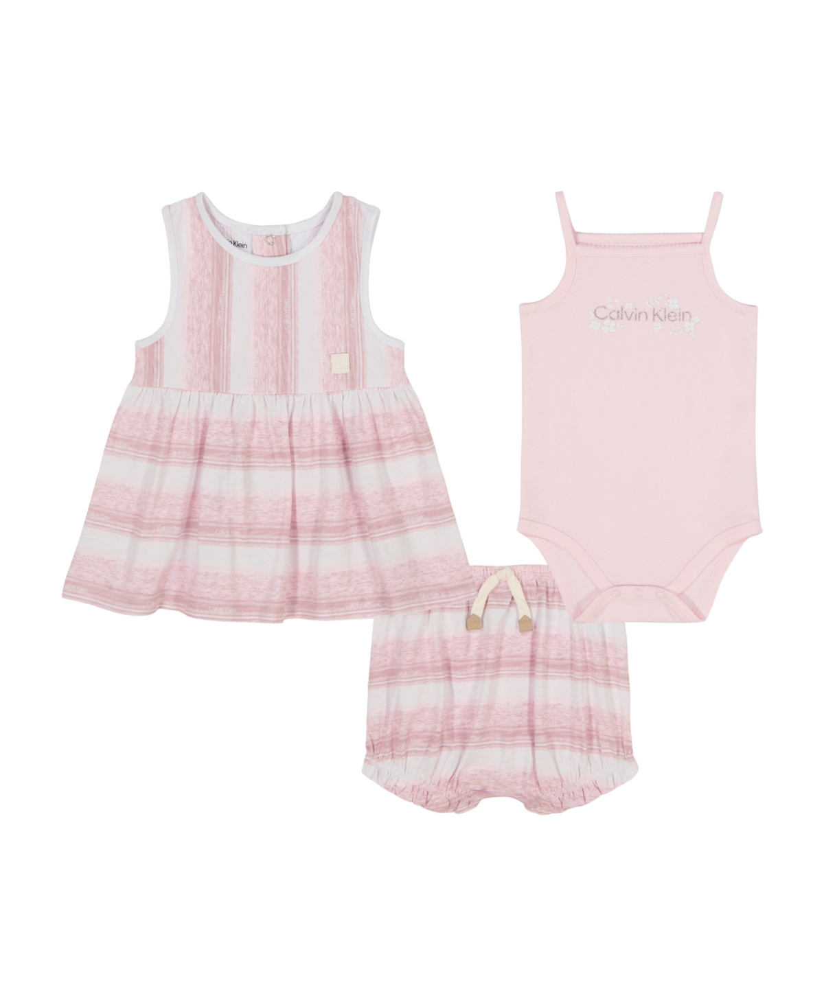 Calvin Klein Baby Girls 3-piece Striped Slub Jersey Tunic Set With Tank Bodysuit Set