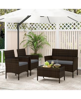 4 PCS Outdoor Wicker Furniture Set  Patio Rattan Conversation Set w/ Chair & Loveseat