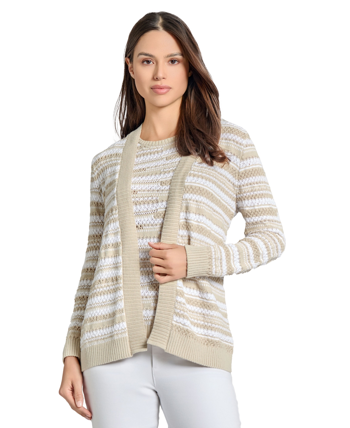 Jones New York Petite Open-front Cardigan In Natural Stone