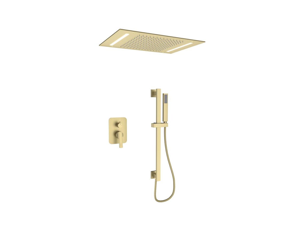 Led Light Pressure-balanced Valve Included All-In-One Kit with Rough In-Valve Thermostatic Shower System - Brushed gold
