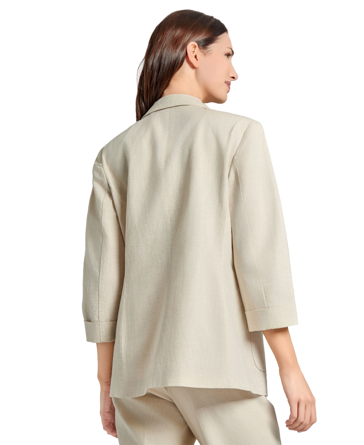 Jones New York Roll Tab Sleeve Linen Blend Blazer In Natural Stone