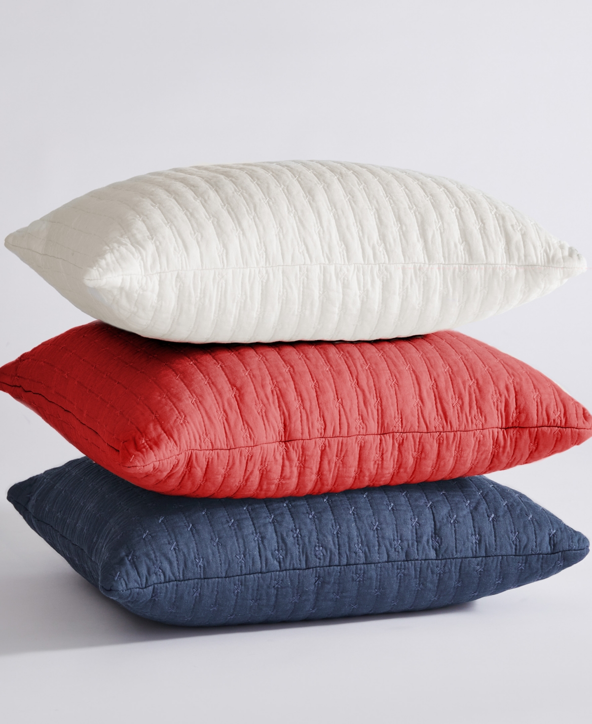 Levtex Cross Stitch Quilted Decorative Pillow, 18" X 18" In Red