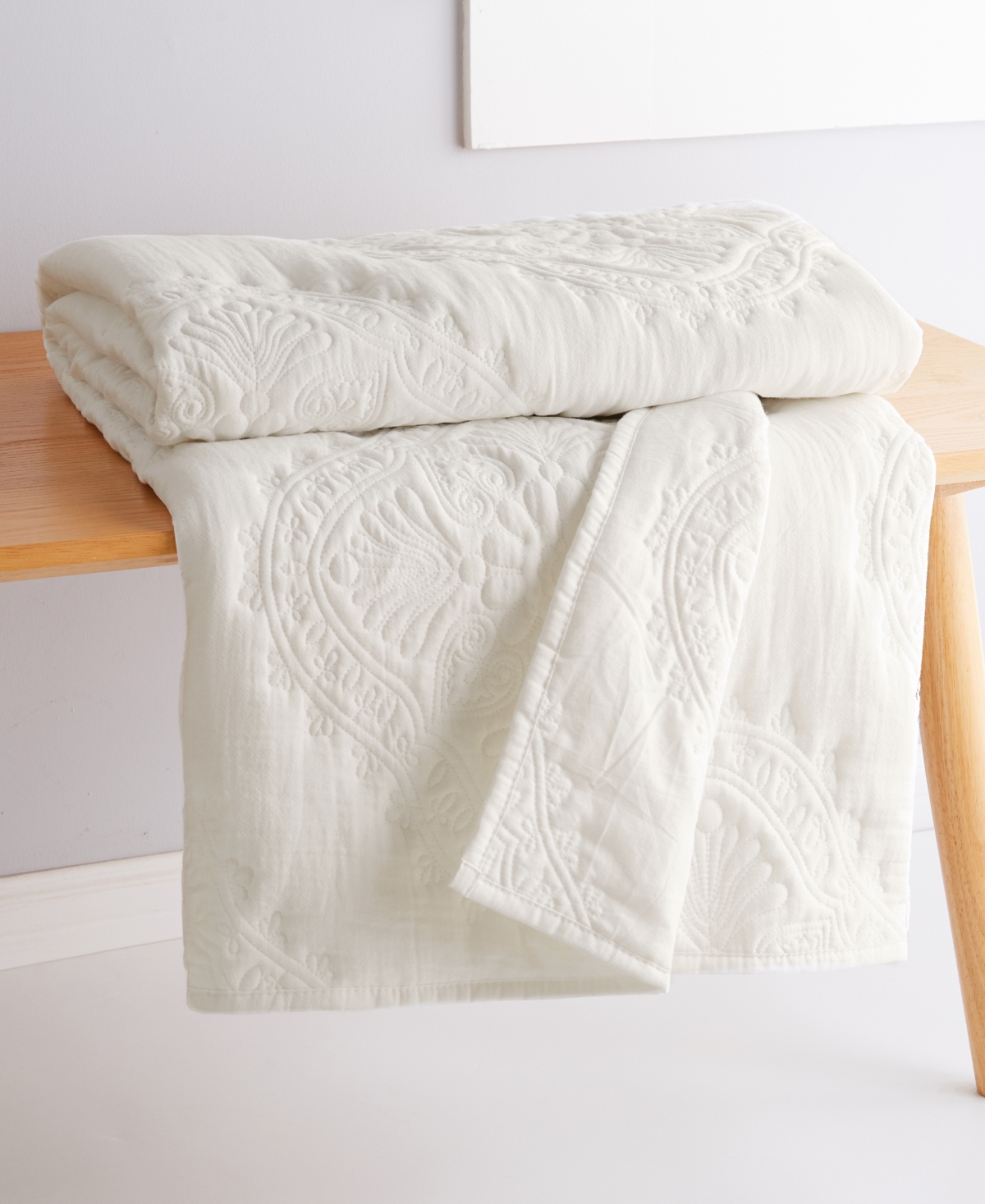 Levtex Muslin Stitch Stitching Quilted Throw, 50" X 60" In Off-white
