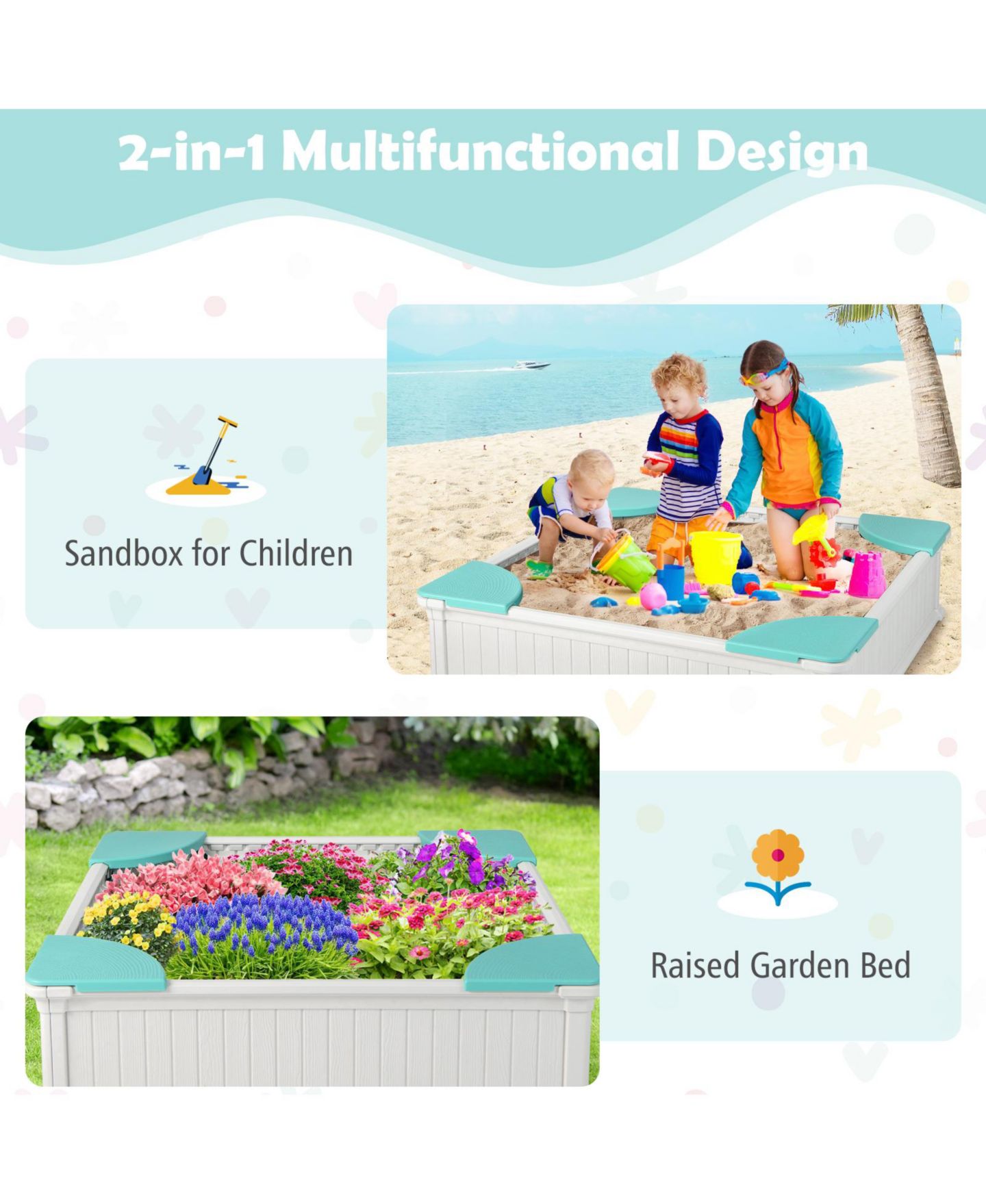 Детская игрушка GOUUN Outdoor Sandbox with Oxford Cover & 4 Corner Seats, Accommodates 2-3 Kids, Ages 3+ — фото 6