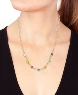 EFFY&reg; Multi-Gemstone Bezel 18" Collar Necklace (8-3/8 ct. t.w.) in 14k Gold-Plated Sterling Silver