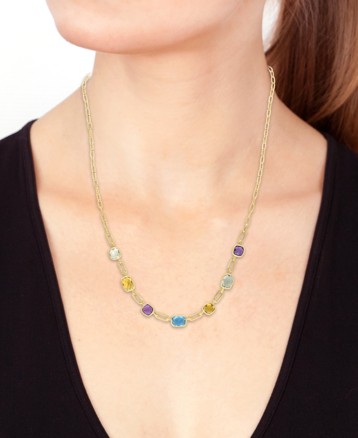 Effy Collection Effy Multi-gemstone Bezel 18" Collar Necklace (8-3/8 Ct. T.w.) In 14k Gold-plated Sterling Silver In Multi