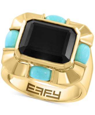 EFFY Collection - Onyx & Turquoise Cushion & Oval Statement Ring in 14k Gold-Plated Sterling Silver