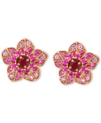 EFFY&reg; Pink Sapphire (7/8 ct. t.w.) & Ruby (1/5 ct. t.w.) Flower Stud Earrings in 14k Rose Gold