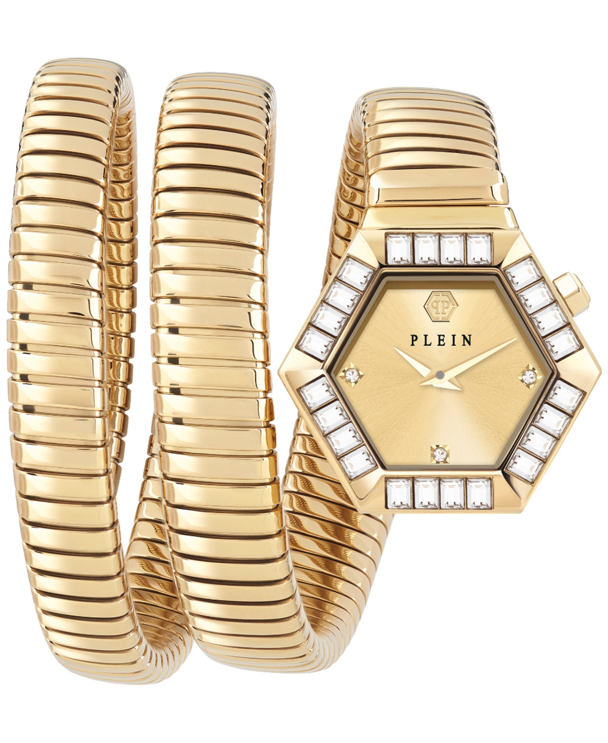 Philipp Plein Women's Snake Hexagon Gold Ion Plated Wrap Bracelet Watch 28mm In Ip Yellow Gold
