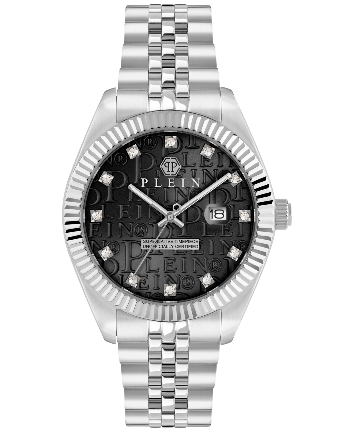 Philipp Plein Date Superlative Crystal Watch In Stainless Steel
