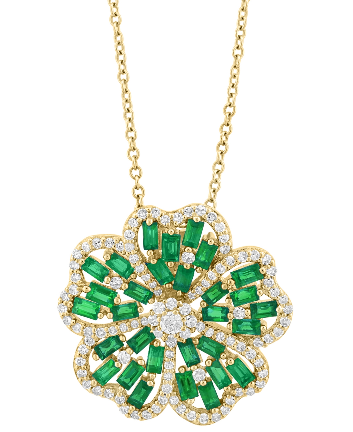 Effy Collection Effy Emerald (1-1/5 Ct. T.w.) & Diamond (3/8 Ct. T.w.) Clover Pendant Necklace In 14k Gold, 17" + 1"