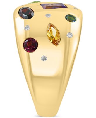 EFFY&reg; Multi-Gemstone (1-1/2 ct. t.w.) & Diamond (1/20 ct. t.w.) Mixed-Cut Scatter Ring in 14k Gold-Plated Sterling Silver