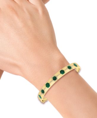 EFFY&reg; Malachite & Diamond (1/5 ct. t.w.) Bangle Bracelet in 14k Gold-Plated Sterling Silver
