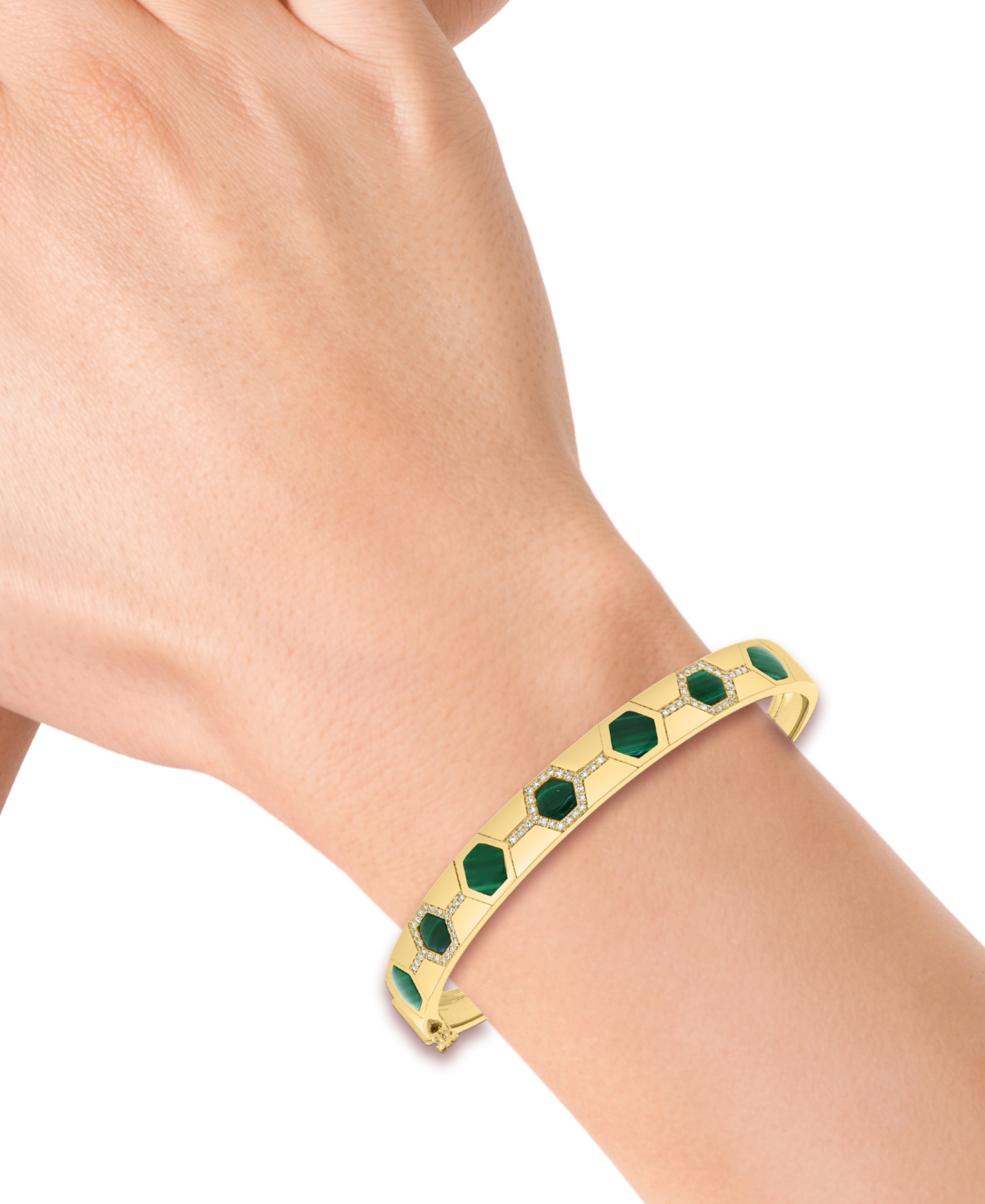 Effy Collection Effy Malachite & Diamond (1/5 Ct. T.w.) Bangle Bracelet In 14k Gold-plated Sterling Silver In Green
