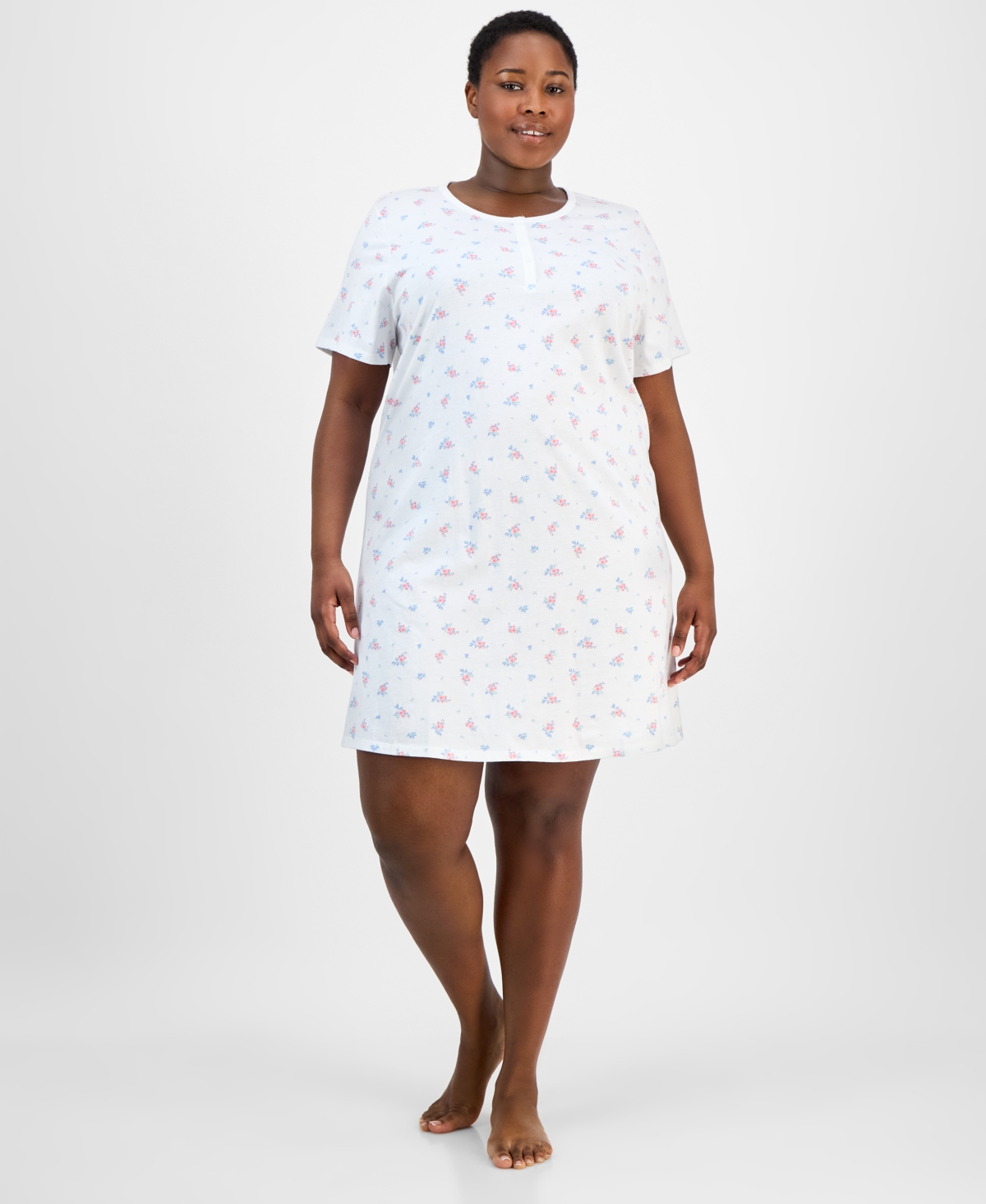 Charter Club Plus Size Cotton Essential Henley Sleep Shirt, Exclusively At Macy's