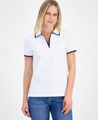 Nautica Jeans - Women's Piqu&eacute;-Knit Johnny Collar Shirt
