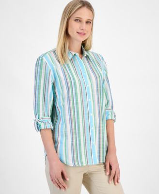 Nautica Jeans - Women's Striped Roll-Tab Button Shirt
