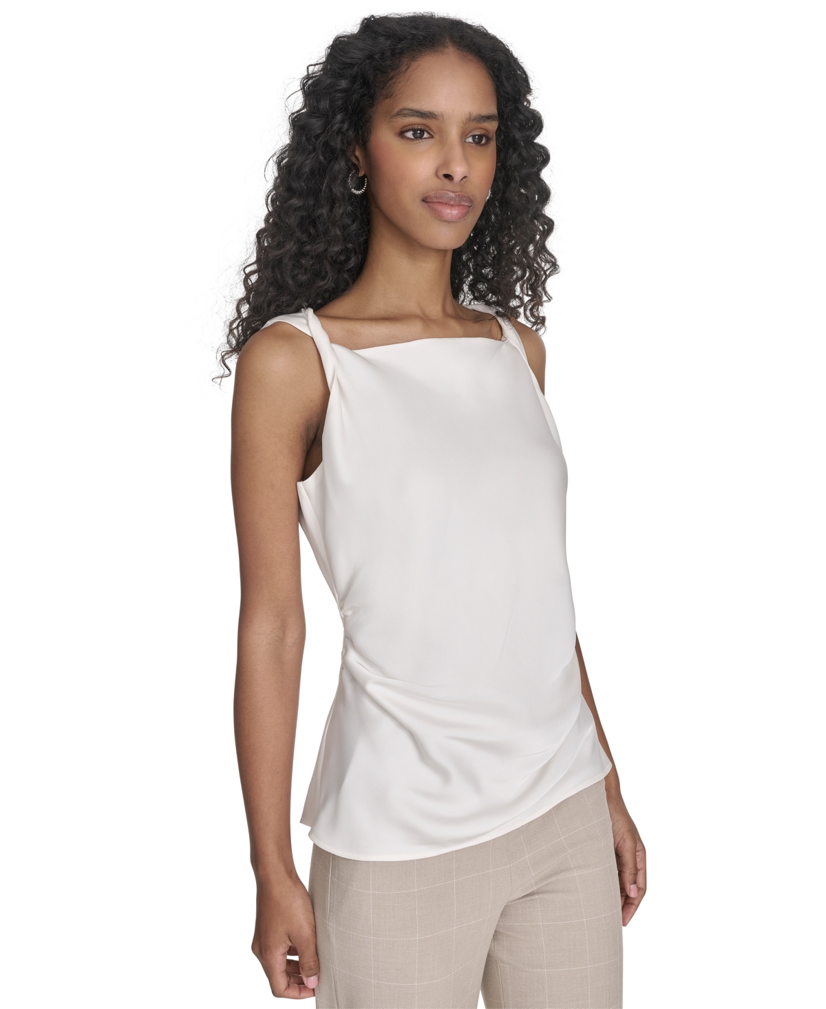Calvin Klein Petite Solid Sleeveless Blouse In White