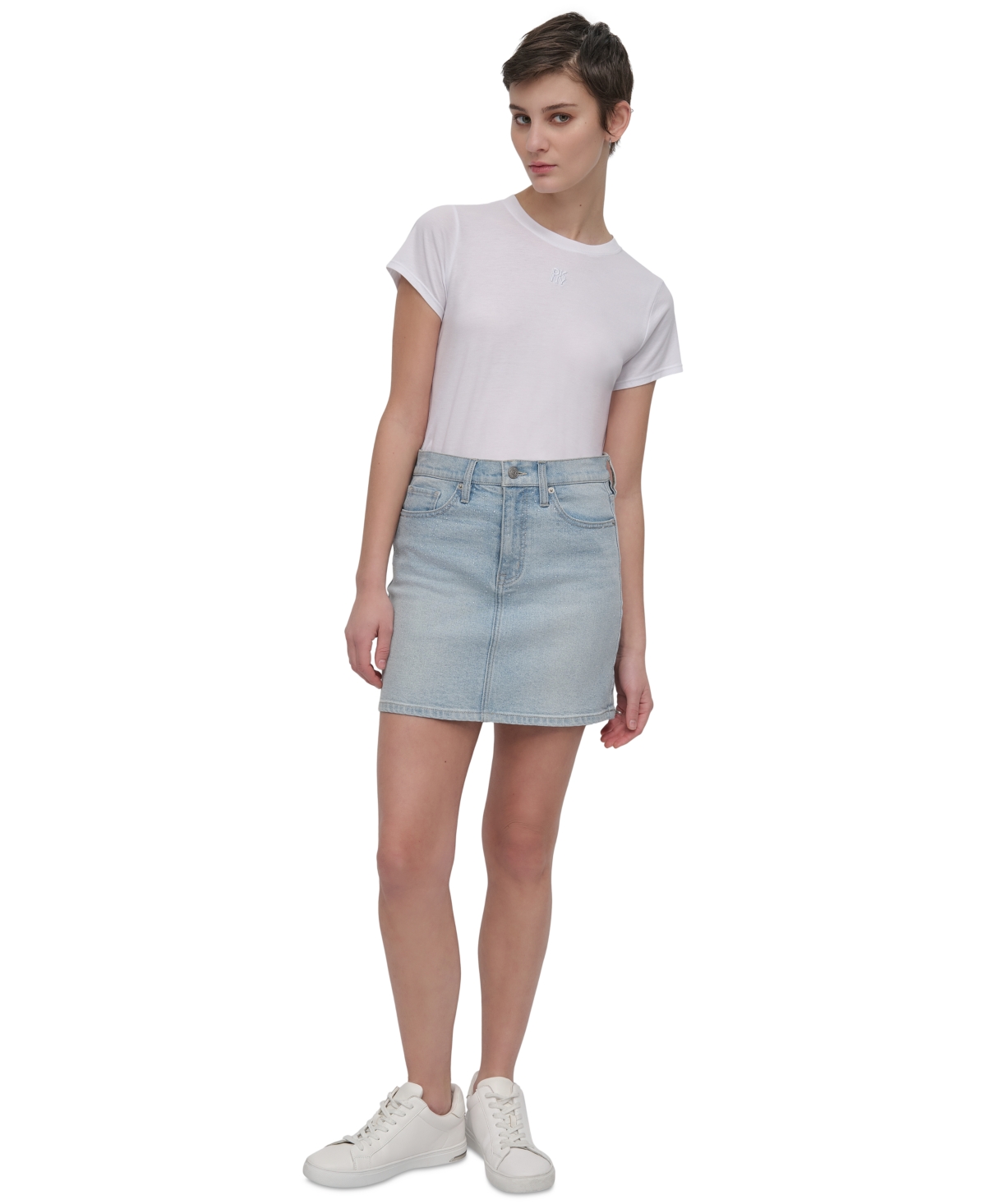 Women's Rhinestone-Front Denim Mini Skirt - H8s - Heat Wave