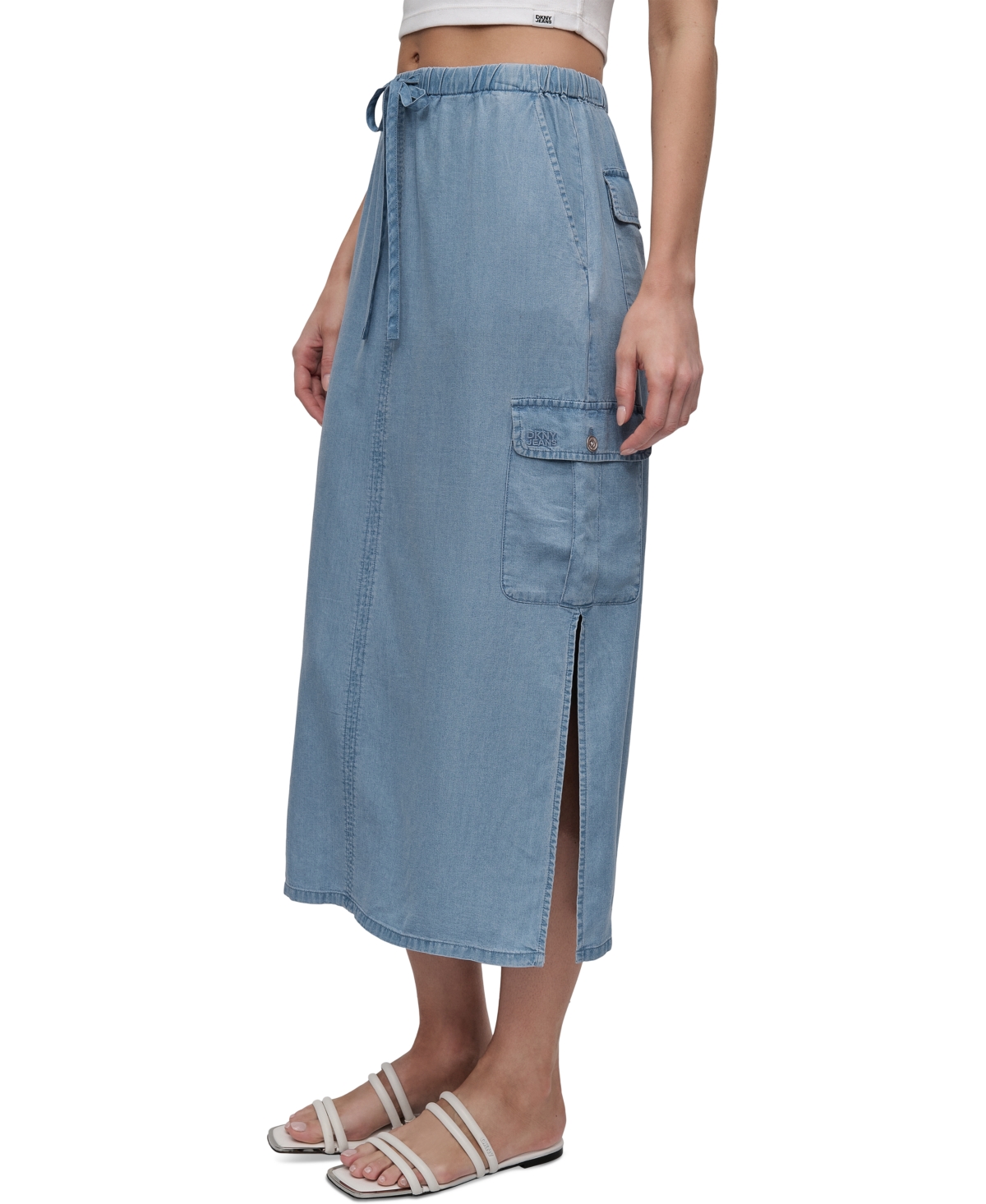 DKNY JEANS WOMEN'S CHAMBRAY CARGO MIDI SKIRT 
