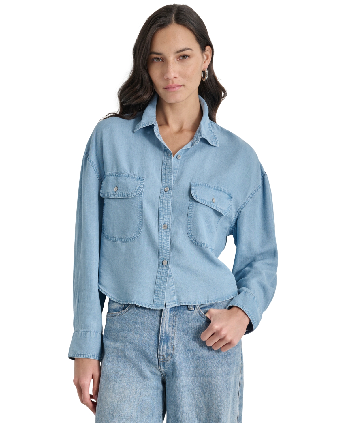 DKNY JEANS WOMEN'S CROPPED FLAP-POCKET SHIRT 