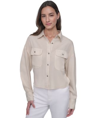 DKNY Jeans - Women's Cropped Flap-Pocket Shirt