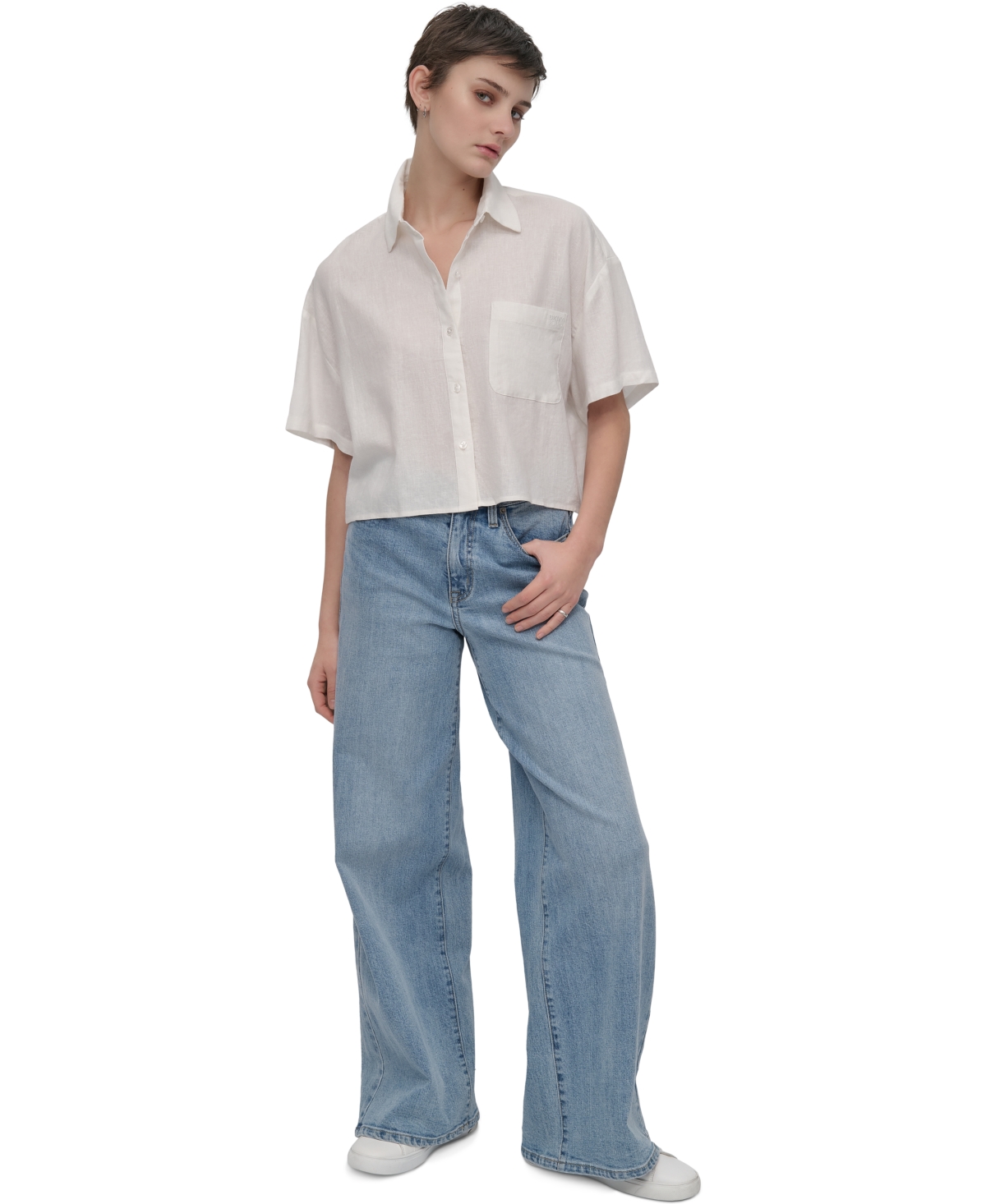 DKNY JEANS WOMEN'S OVERSIZED CROPPED SHIRT 