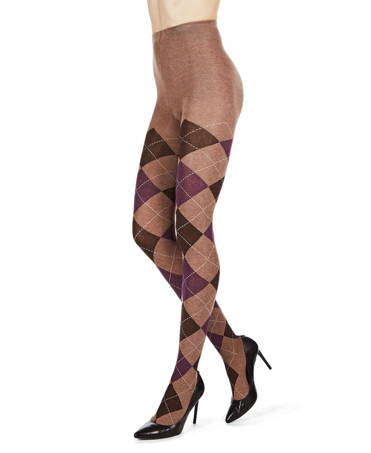 Memoi Argyle Sweater Tights In Taupe Heather