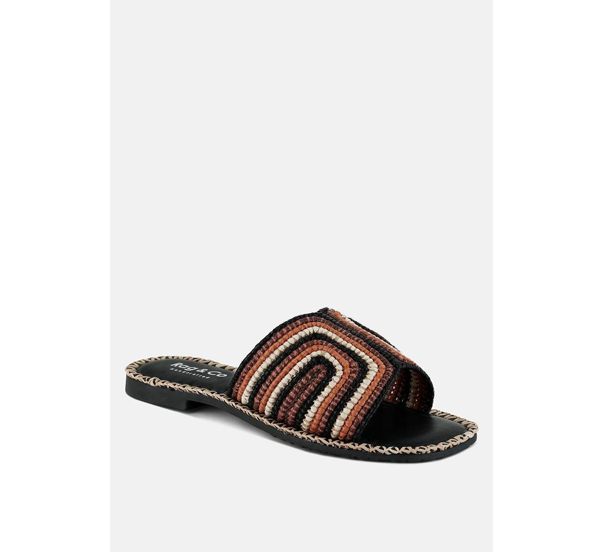Kente Patterned Raffia Slip-On Flats - Black