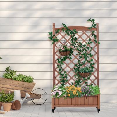Raised Garden Bed with Trellis 2 Pack Outdoor Wooden Planter Box Plant Stand with Climbing Racks Natural Wood