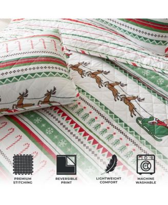 Holiday Striped Microfiber Lightweight Quilt Set with Shams