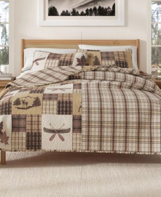 Rustic Lodge Patchwork Microfiber Quilt Set With Shams