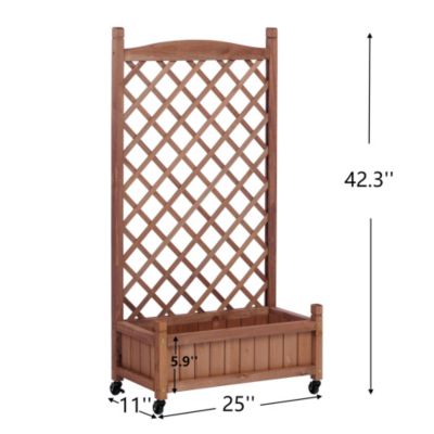 Raised Garden Bed with Trellis 2 Pack Outdoor Wooden Planter Box Plant Stand with Climbing Racks Natural Wood