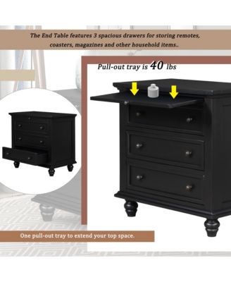 1 Count 3-Drawer Storage Wood Cabinet, End Table with Pull out Tray