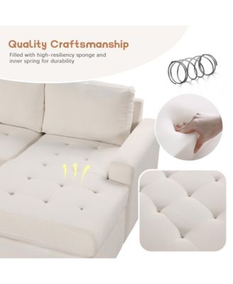 3-Piece Fabric Sectional Sofa – Pull-out Sleeper Bed, Lounge Chair, USB & Type-C Ports – Living Room/Office Furniture