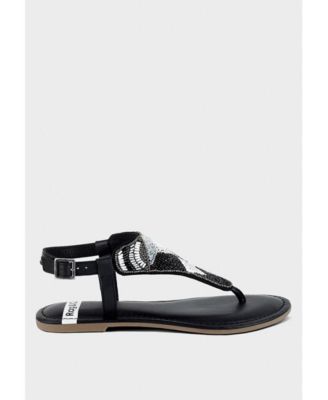 Chitra Pin Buckle Beaded Flat Sandals