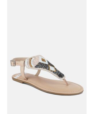 Chitra Pin Buckle Beaded Flat Sandals