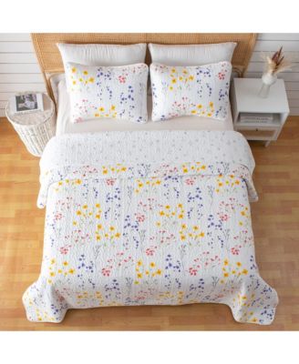 Colorful Floral Microfiber Quilt Set With Shams