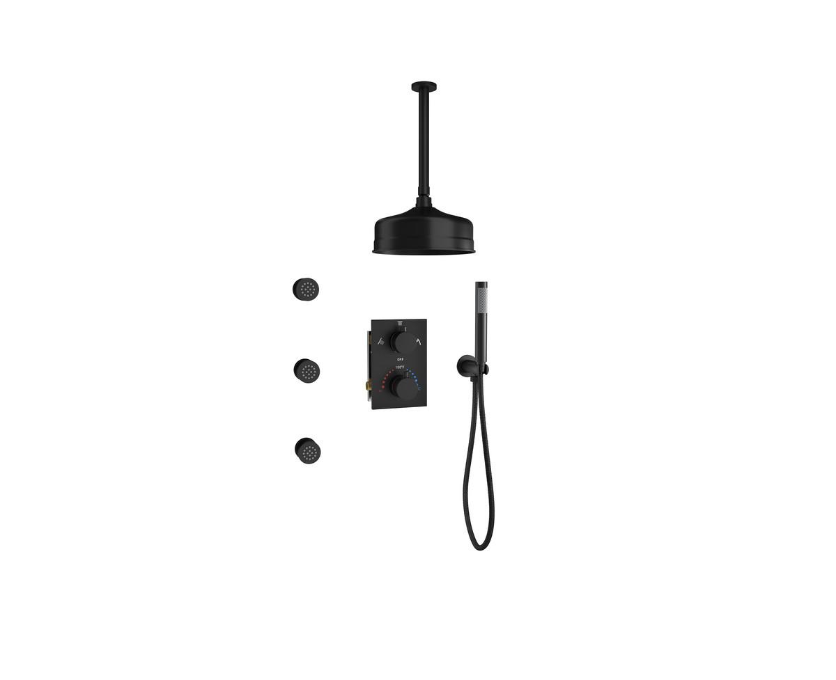 8 Inch Ceiling-Mounted Thermostatic Shower System With Body Jets With Handheld Shower - Brushed gold