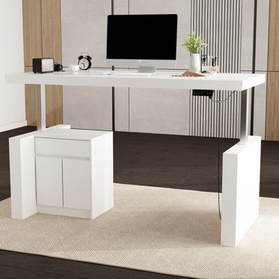 L-Shaped 70.9 in. W Adjustable Height Desk Ergonomic Stand-up Desk White Home Office Sit with Memory Preset Controller