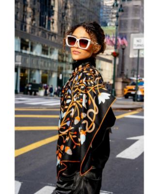 Double Sided Wool Silk Scarf Of Night's Enchanted Garden