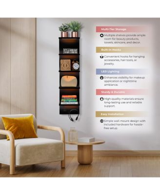 5 Tier Wall Mounted Floating Shelf Unit with LED Lights - Home Decor and Storage Organizer